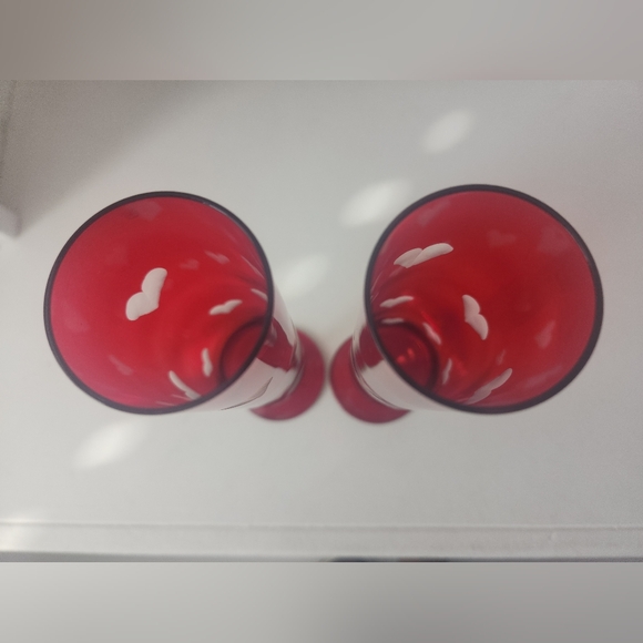 Pier 1 Vintage Etched Red Heart Champagne Flutes Set Of 2 - Picture 7 of 14